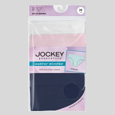 Jockey Generation™ Girls' 3pk Seamfree Bikini - White/Navy Blue/Pink 4 Jockey Generation™ Girls' 3pk Seamfree Bikini - White/Navy Blue/Pink - Image 2