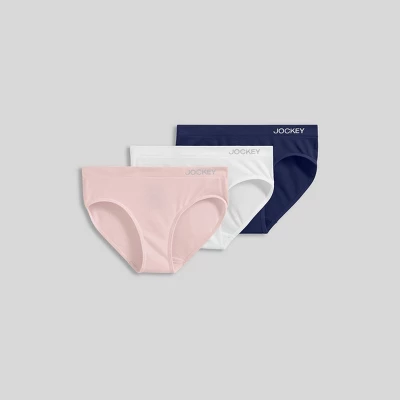 Jockey Generation™ Girls' 3pk Seamfree Bikini - White/Navy Blue/Pink 5 Jockey Generation™ Girls' 3pk Seamfree Bikini - White/Navy Blue/Pink - Image 3